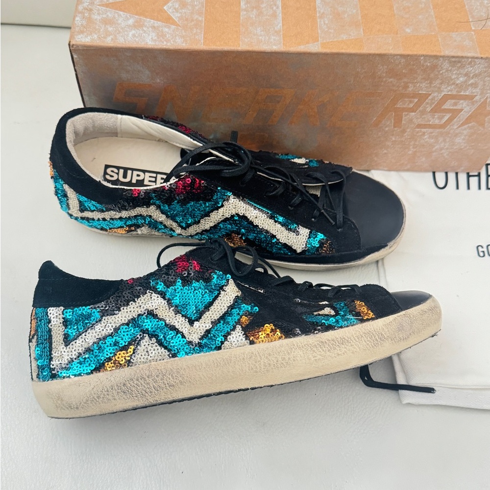 Golden goose GGDB super star full paillette black and blue glitters sneakers - Picture 10 of 14